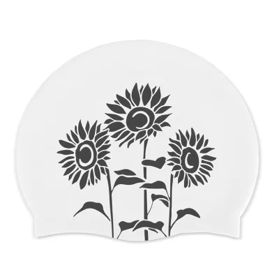 Helianthus Printing 65g Silicon Swim Hats Cartoon Comfortable Extensive Waterproof Cap Silicone Swimming Cap