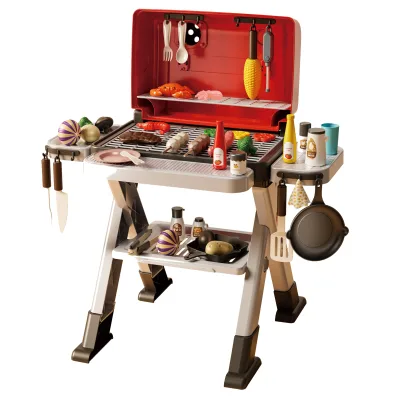 KK 2025 New Interactive Kids BBQ Grill Play Set Kitchen Toy with Sound & Light Effects Pretend Play & Preschool Barbecue Games
