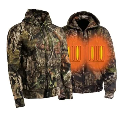 Men's Heated Zipper Camouflaged Hoodie Jacket for Hunting