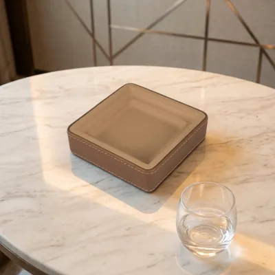 EASTON Bathroom Accessory Set Soap Storage Holder Tray Customized Logo Brown Leather Waterproof Soap Dish Holder for Hotel