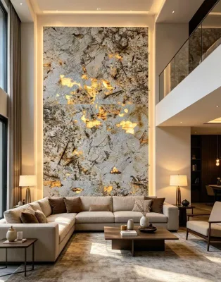 Luxury Backlit Natural Marble Feature Wall Pandora Quartzite Living Room