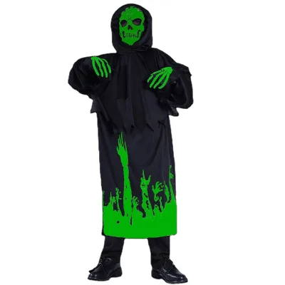 Kids Glow in Dark Costume Boy Ghost Skeleton Suit for Halloween Dress up Party