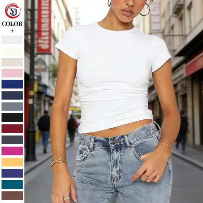 Custom Y2K Slim Fit Women Short Sleeve T Shirt Breathable Fabric Crew Neck Design Trendy Puff Print for Casual Streetwear