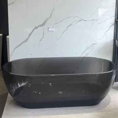 Transparent Glass and Resin Bathhtub Modern Freestanding Deep Soaking Spa Brown With High-End Features