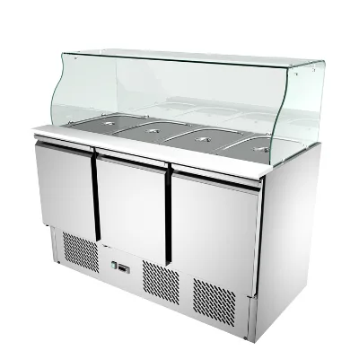 New Style Commercial Refrigerated Salad Work Table SS304 Salad Prep Station with Glass Cover