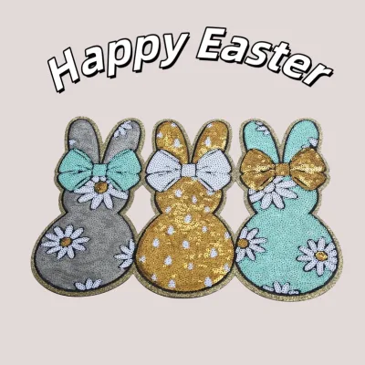 Colorful Easter Bunny Sequin Embroidery Patch Clothing Decoration DIY Handicrafts Ironing Patches