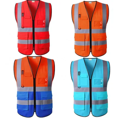 Safety Duty Vest Outdoor Training Uniform Breathable Mesh Multi Pockets Zipper Support Customized Printing of logo