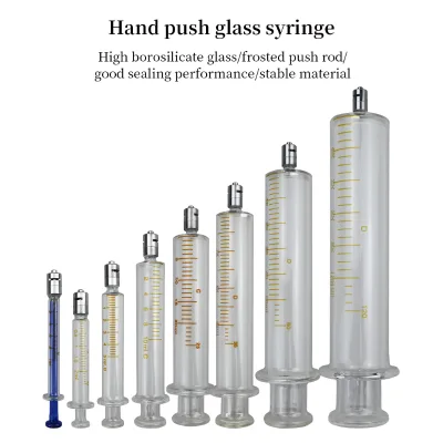 High Borosilicate Glass Syringe 0.5ml-120ml Hand Push Glass Syringe with Luer Lock Metal Tip for Lab Industrial Use