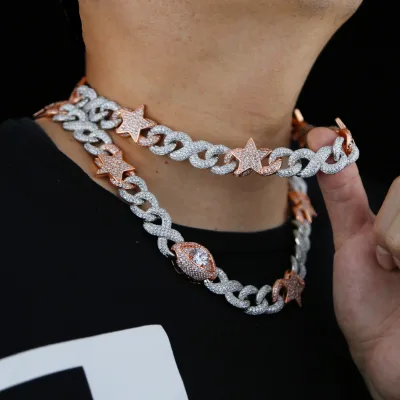 Silver Rose Gold Plated Evil Shape Eye Star Cuban Link Chain 5A Cubic Zirconia Cz Bling Hip Hop Men Necklace