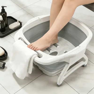 One Second Foldable Foot Bath Basin Feet Soaking Spa Tub with Towel Position & Portable Handle for Home Relax Feet Massage