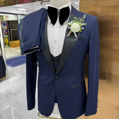 Men's 3-Piece Dress Formal Business Suit Single Breasted Flat Front Style V-Neck Cross-Border Adults' Casual Hosting Breathable