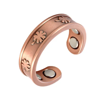 Vintage Four Leaf Magnetic Copper Ring Adjustable Open Healing Finger Ring Women Lucky Gift
