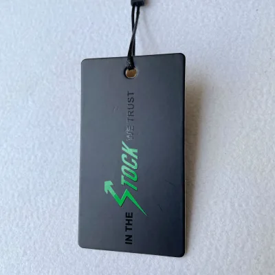 Brand Name logo Custom Sustainable hang Tags Recycled Paper UV Printing Hangtag Black Card Swing Tag With String for Cl