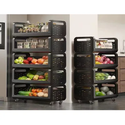 Kitchen Trolley Fashion Design Fruit Vegetable Storage Trolley 4 Tier Utility Cart Kitchen Island Rolling Storage Rack with Whe