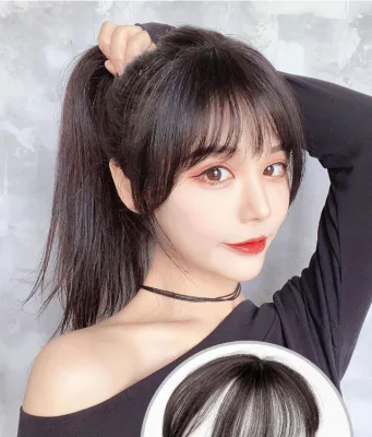 Hair Wigs Female 3D French Air Bangs Patch Pad Synthetic Piece Artificial Human Hair Natural Seamless Human Hair Wigs