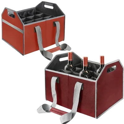 Adjustable Wine Bottle Carrier Polyester Collapsible Wine Bag with Shoulder Straps and Handles
