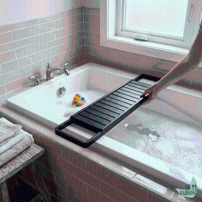 Bathtub Caddy Tray Slatted Drainage Design Dual Side Handles Freestanding Bathroom Tub Organizer for Book Cup Towel Storage