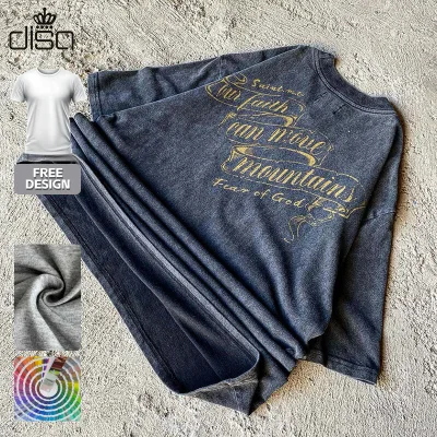Custom Heavyweight 100% Cotton French Terry T-Shirt Breathable O-Neck Design Acid Wash DTG Print Casual Knitted Fabric 220 Grams
