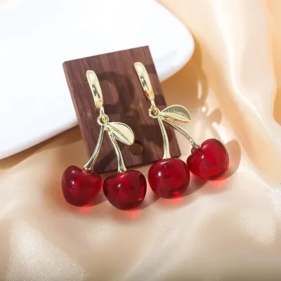 Fashion Jewelry Earrings Creative Simulated Gemstones Drop Dangle Crystal Red Cherry Earrings