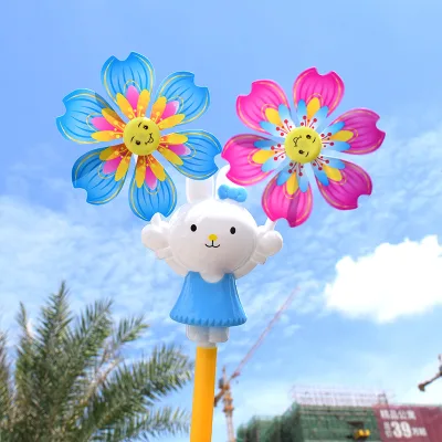 Night Market Seven-color Rotating Kindergarten Children's Toy Little White Rabbit Cartoon Glowing Windmill