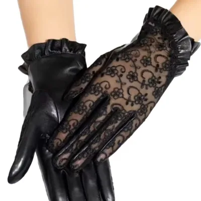Sample Support Butterfly Sheepskin Soft Ladies Leather Gloves Genuine Leather & Lace Unlined Gloves Driving Gloves Touchscreen