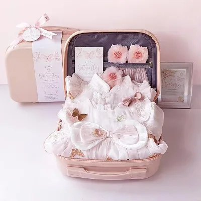 Kaiyue High-End Pink Little Princess Girl Baby Gift Set Newborn Cute Butterfly Dress Romper with Baby Blanket