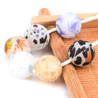 Best Selling Food Grade Custom Jewelry Beadable Pen Making 15mm Luminous Printed Silicone Beads