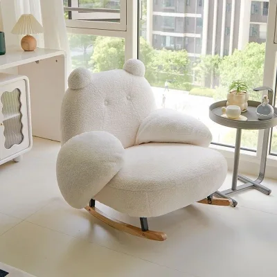 Bear Bouclé Fleece Rocking Chair Cute Soft Single Lazy Rocker Sofa Bedroom Balcony Nursery Living Room Leisure Home Furniture