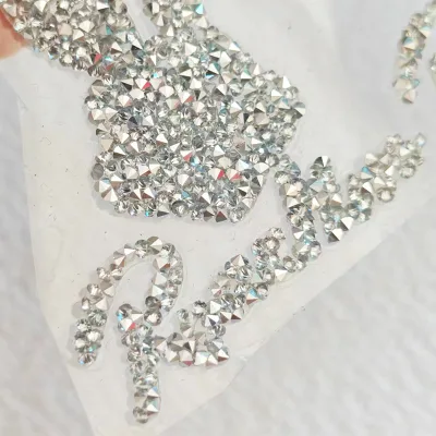 Letters Shiny Diamonds Heat Transfer Flat Back Hot Fix Rhinestones Patch for Clothing Custom High-quality Black Opp Bag Flatback