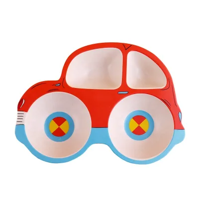Hot Selling Bamboo Dinnerware Set Kids Toddler Divided Car Plate Bowl Cup Fork and Spoon Set Baby Feeding Dinner Tray Set