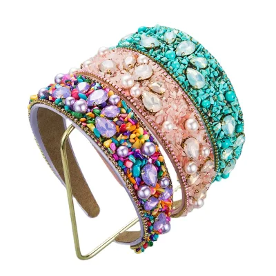 Women's 4cm Wide Hair Band in Candy Colors Rhinestone Hair Accessories Colorful Headbands for Female Use