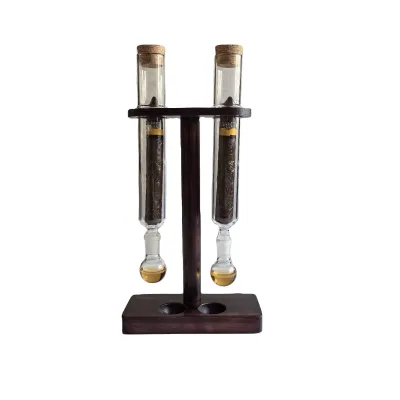 Luxury 2 Cigars Frosted Glass Tube Cigar Flavor Tube Cigar Lounge Decor Stub Holder Whisky Infuser Humidor Lacquered Wood Base