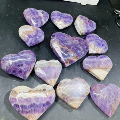 Bulk High Quality Amethyst Mexico Agate Heart Natural Gemstone Heart  Amethyst Agate Heart for Decoration