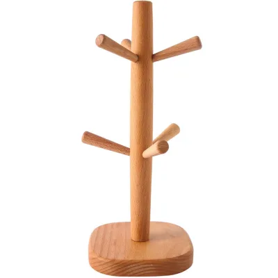 Countertop Coffee Cup Holder Wooden Mug Rack With 6 Spacious Hooks Wall Storage Organizer