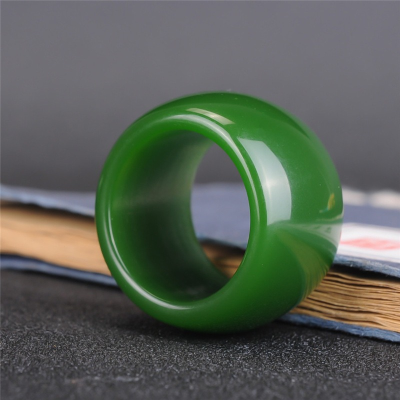 Chinese Green Jade Ring Thumb Ring Jewelry Lucky Auspicious Domineering Men and Women Ring Jade Fine Jewelry