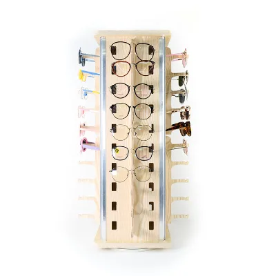 Vintage Square Wooden Glasses Holder Eyeglass Display Stand Wholesale Rotating Sunglasses Desktop Display Stand