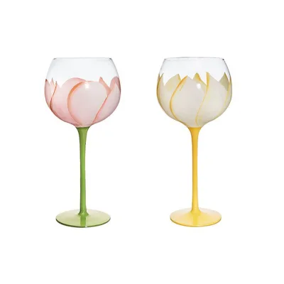 New Design Cute Wine Glass 440ml Glass of Wine With Hand Drawn Tulip Handmade Stemmed Glassware Suitablefor All Occasions
