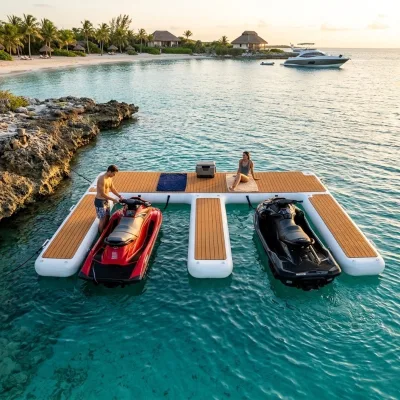 Drop Stitch Fabric Inflatable Motor Boat Station Jet Ski E Shape Dock Inflatable Floating Jet Ski Dock Quai Flottant Gonflable