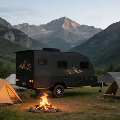 Honlu Luxury Mini off Road Caravan Solar Power Roof Tent Lightweight Foldable Modern 4 Person Winter Insulation Family Travel