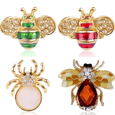 Jachon Animal Insect Thorn Horse Needle Little Bee Retro Cartoon Crystal Diamond Brooch