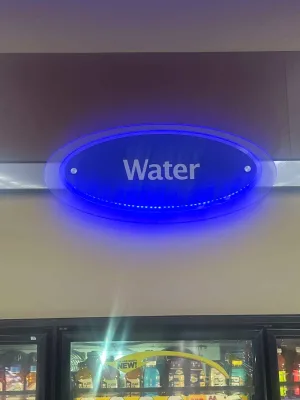 Oval Backlit LED Neon Sign 30Inch with Blue Edge Glow Water Drink Light up Sign for Mall Home Bar Sports Club Visual Display