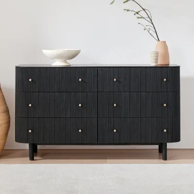 Modern Fluted Dresser Chest Drawers Wooden Modular 6 Drawer Sideboard Gold Knobs Customized Bedroom Living Room Furniture
