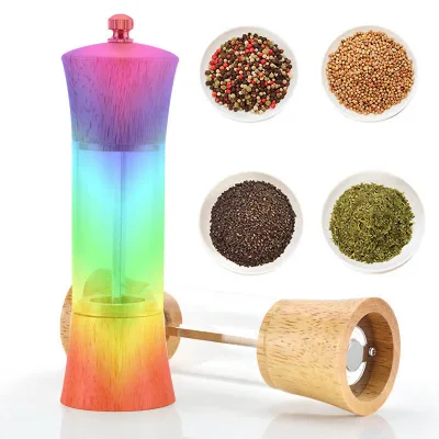 Wooden Hand Crusher Adjustable Ceramic Core Acrylic Shaker Salt and Pepper Grinder Set Manual Clear Pepper and Salt Mill