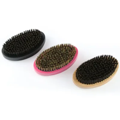 Custom Natural Men Boar Bristle Wood Beard Wave Brush Face Massage Mustache 360 Wave Brush