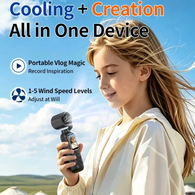 Portable Handheld Fan & Video Camera, Mini Vlogging Camcorder, Rechargeable Cooling Fan with Photo Video Recording Function