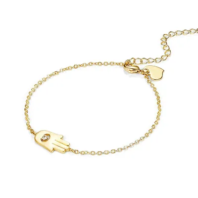 Dainty 14K Gold Plated 925 Sterling Silver Evil Eye Hamsa Hand Bracelet