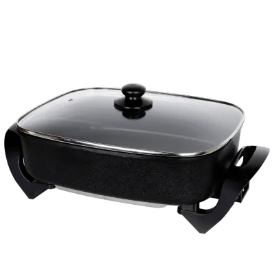 Multifunctional Non Stick Electric Skillet 38x30cm Large Size Household Electric Frying Pan With Glass Lid