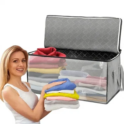 Large Transparent Non-Woven Portable Storage Bag with Dust-Proof Transparent Window for Bedding and Quilt Storage