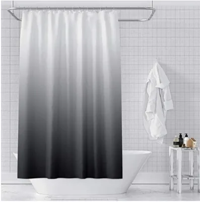 Ombre Textured Fabric Shower Curtain, Black Polyester Shower Curtain for Bathroom