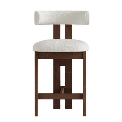 French New Chinese Middle Island High bar Chair Nordic Solid Wood Designer Leather Vintage High Chair